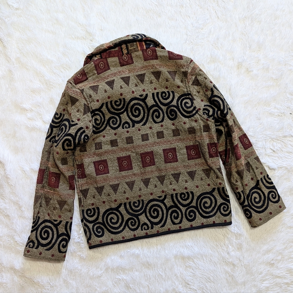 90s Vintage Reversible Red, Black, & Tan Corduroy Tapestry Button Down Jacket - Picture 12 of 12
